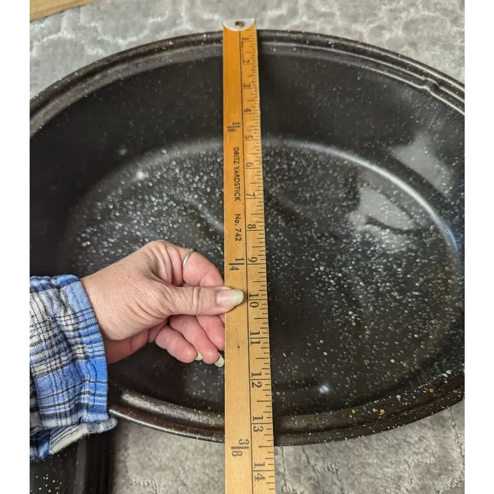 GHC Enamelware Turkey Roaster Lid 16x12x4 BLACK WHITE SPECK USA